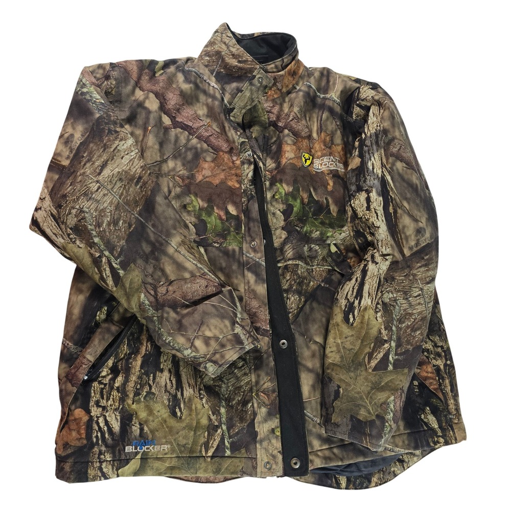 Scent Blocker Mossy Oak Camo Hunting Jacket Rain Blocker Insulated Mens XL Brown